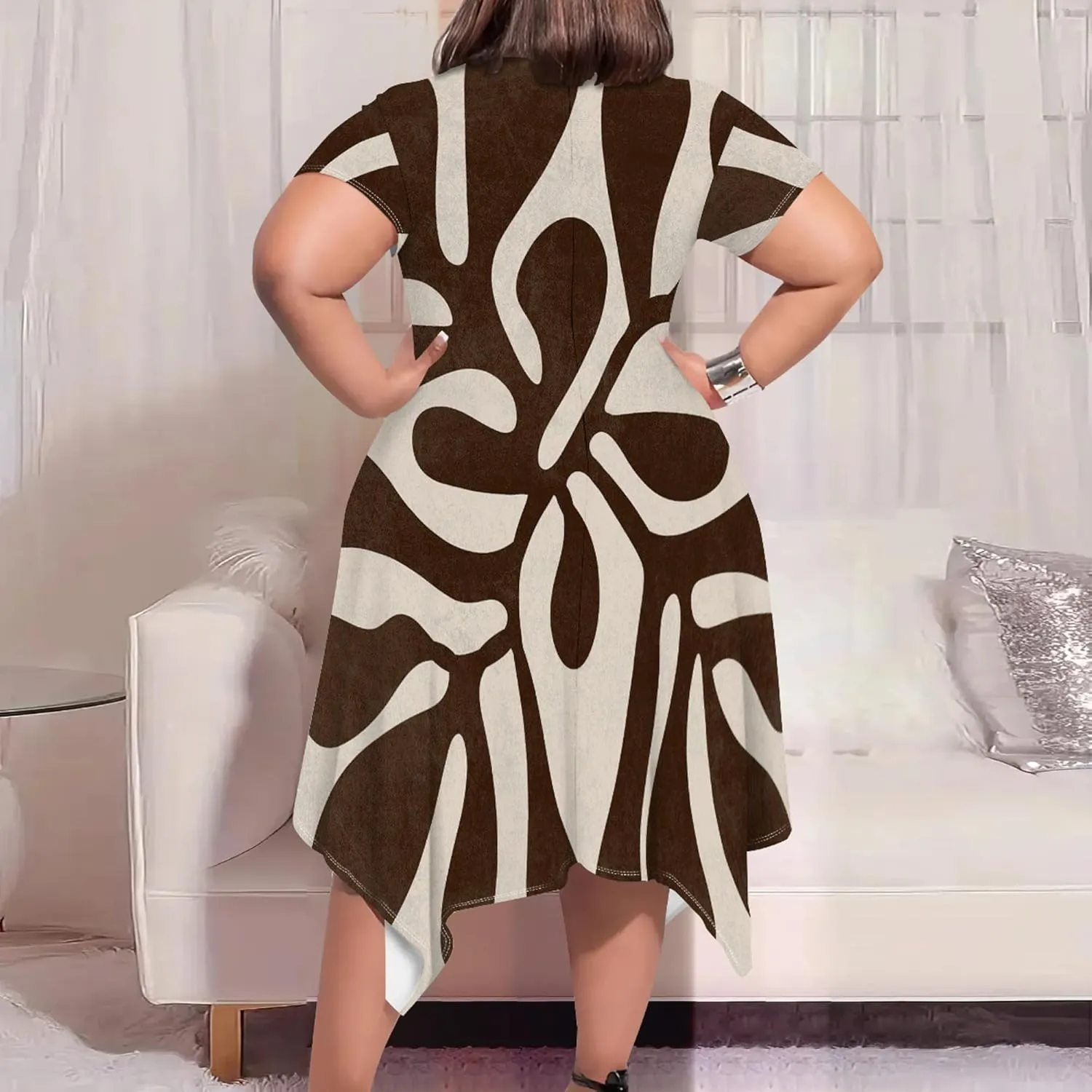 Oversize Tshirt Dress for Women Summer Printing Casual Plus Size Crewneck Short Sleeves Midi Tunic Dress with Pockets