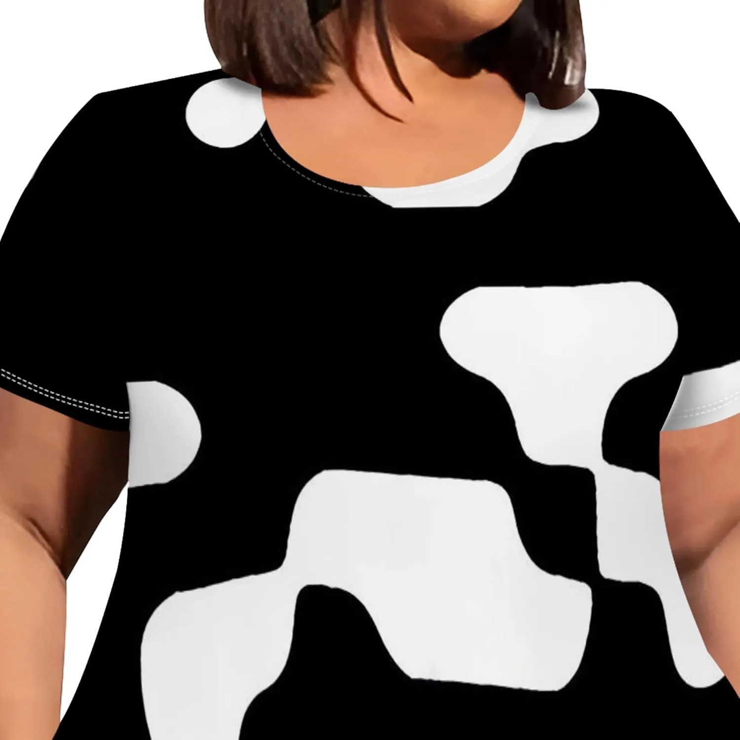 Oversize Tshirt Dress for Women Summer Printing Casual Plus Size Crewneck Short Sleeves Midi Tunic Dress with Pockets