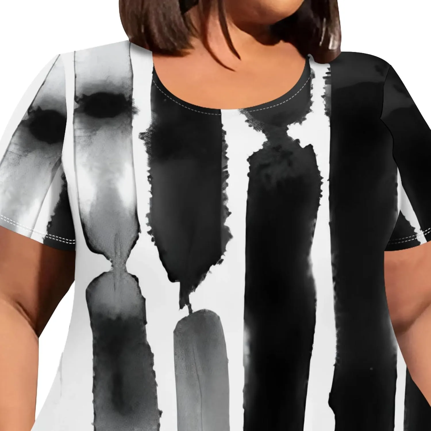 Oversize Tshirt Dress for Women Summer Printing Casual Plus Size Crewneck Short Sleeves Midi Tunic Dress with Pockets