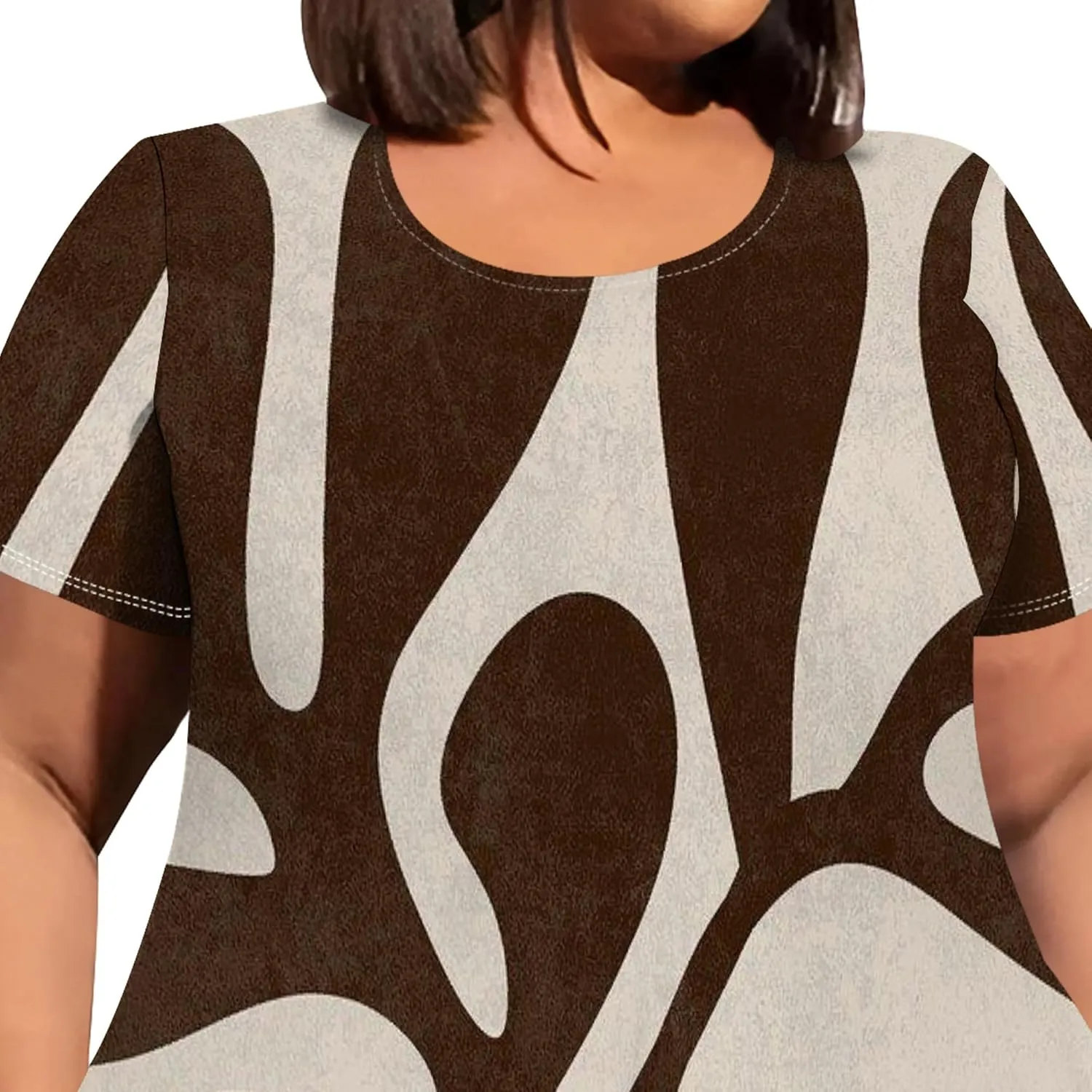 Oversize Tshirt Dress for Women Summer Printing Casual Plus Size Crewneck Short Sleeves Midi Tunic Dress with Pockets