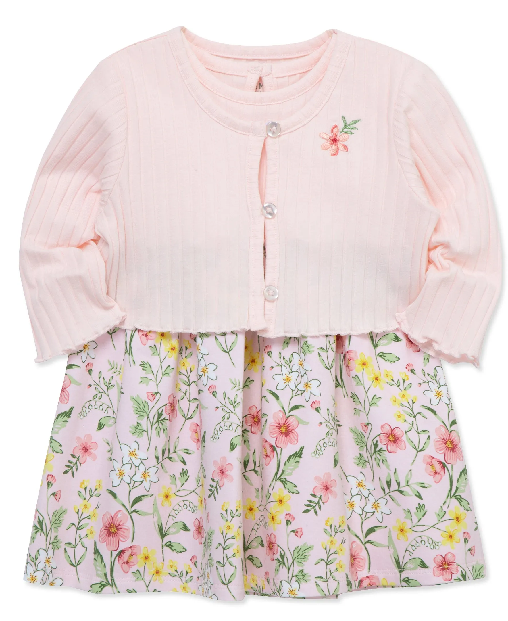 Pink Floral Knit Dress Set (2T-4T)