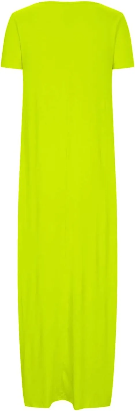 Plus Size Dresses for Curvy Women Loose Fit Round Neck Summer Beach Dresses Casual Flowy Maxi Tshirt Sundresses