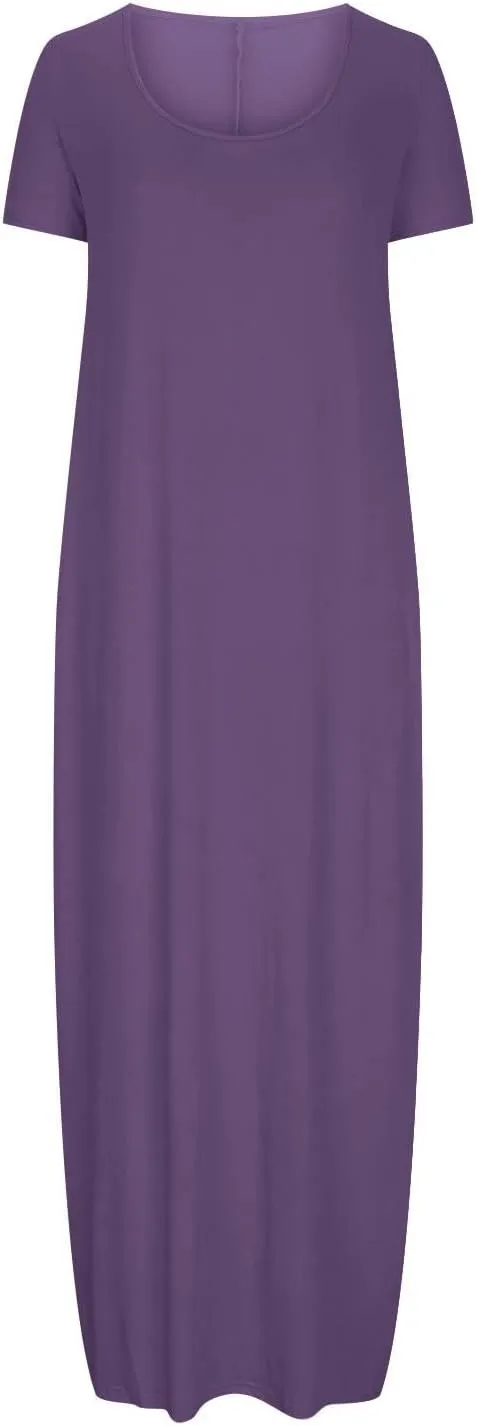 Plus Size Dresses for Curvy Women Loose Fit Round Neck Summer Beach Dresses Casual Flowy Maxi Tshirt Sundresses