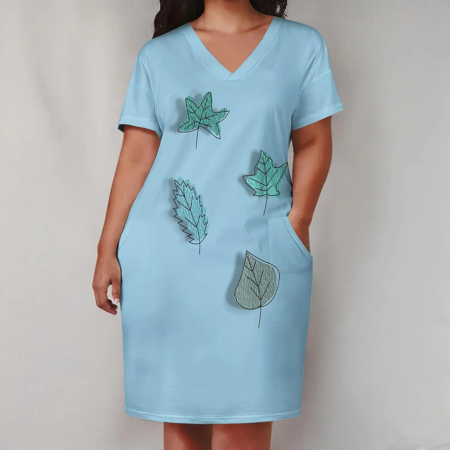 Plus Size Dresses for Curvy Women with Pockets V Neck Short Sleeve T Shirt Midi Dress A Line Beach Holiday Dress