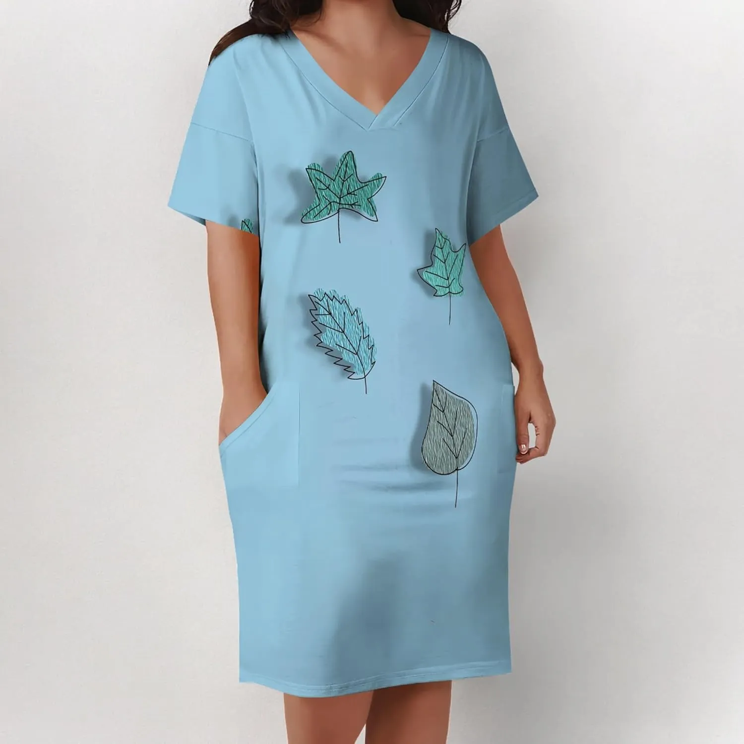 Plus Size Dresses for Curvy Women with Pockets V Neck Short Sleeve T Shirt Midi Dress A Line Beach Holiday Dress