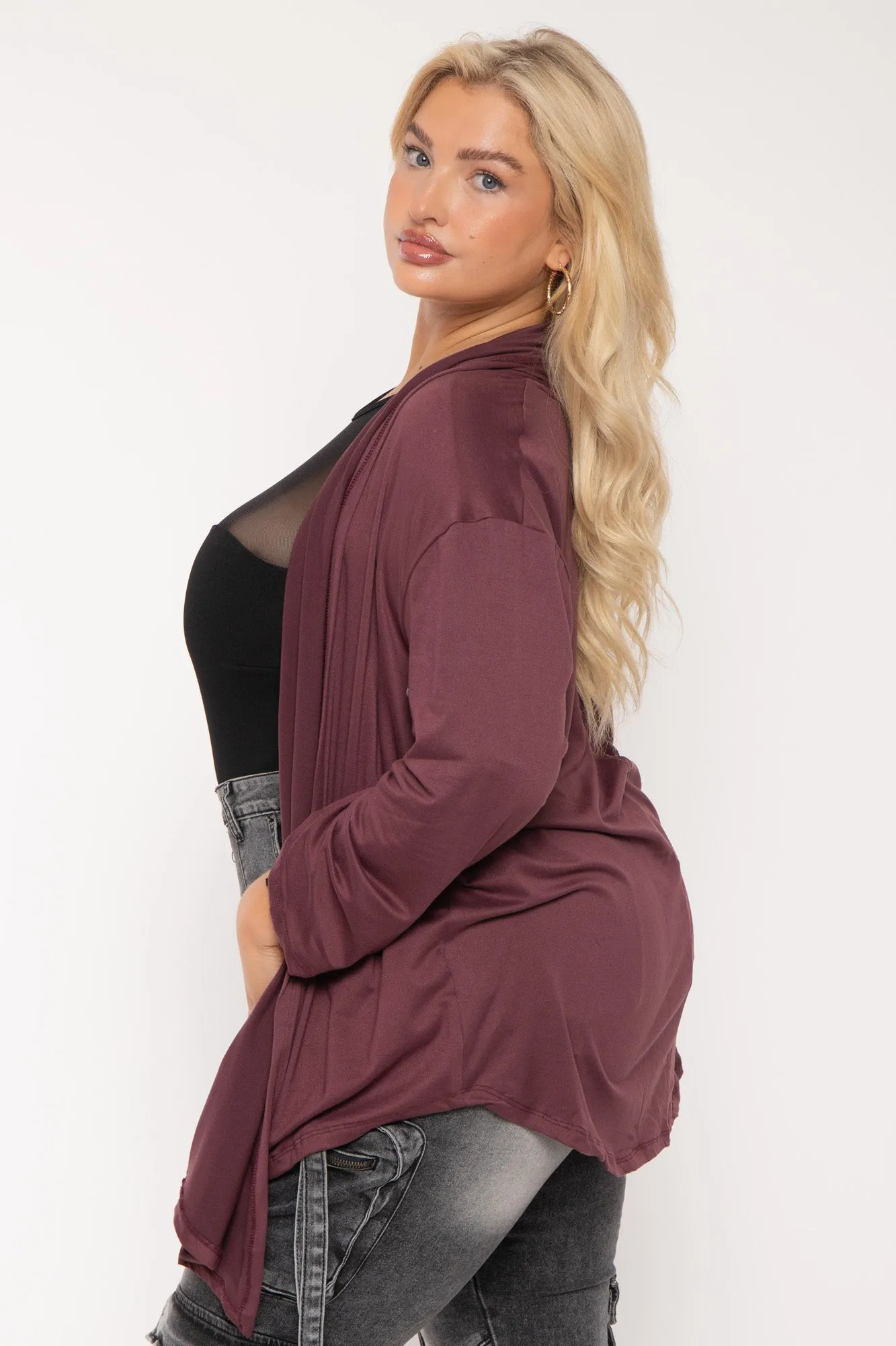Plus Size Gayle Drape  Cardigan - Plum