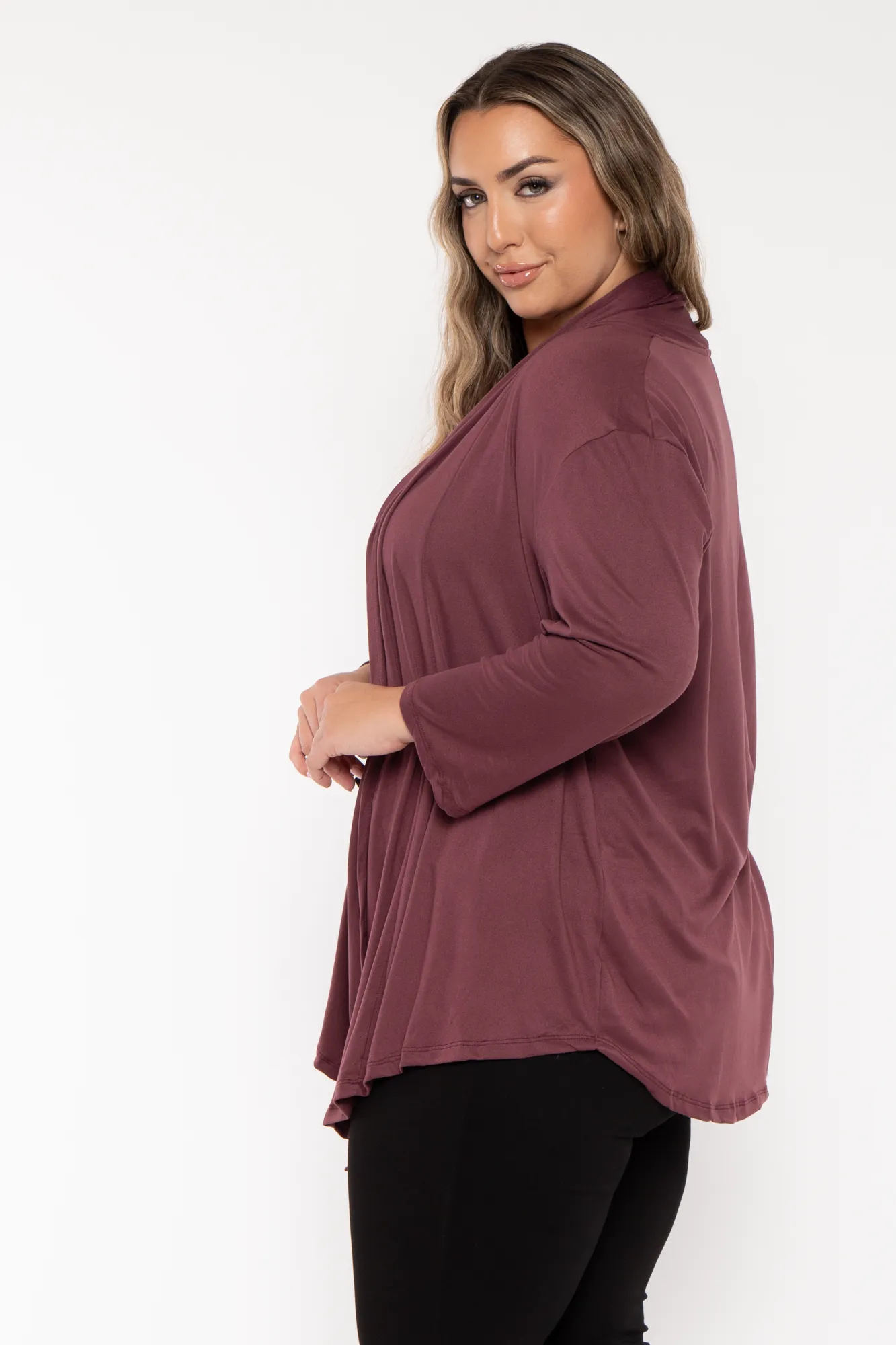 Plus Size Gayle Drape  Cardigan - Plum