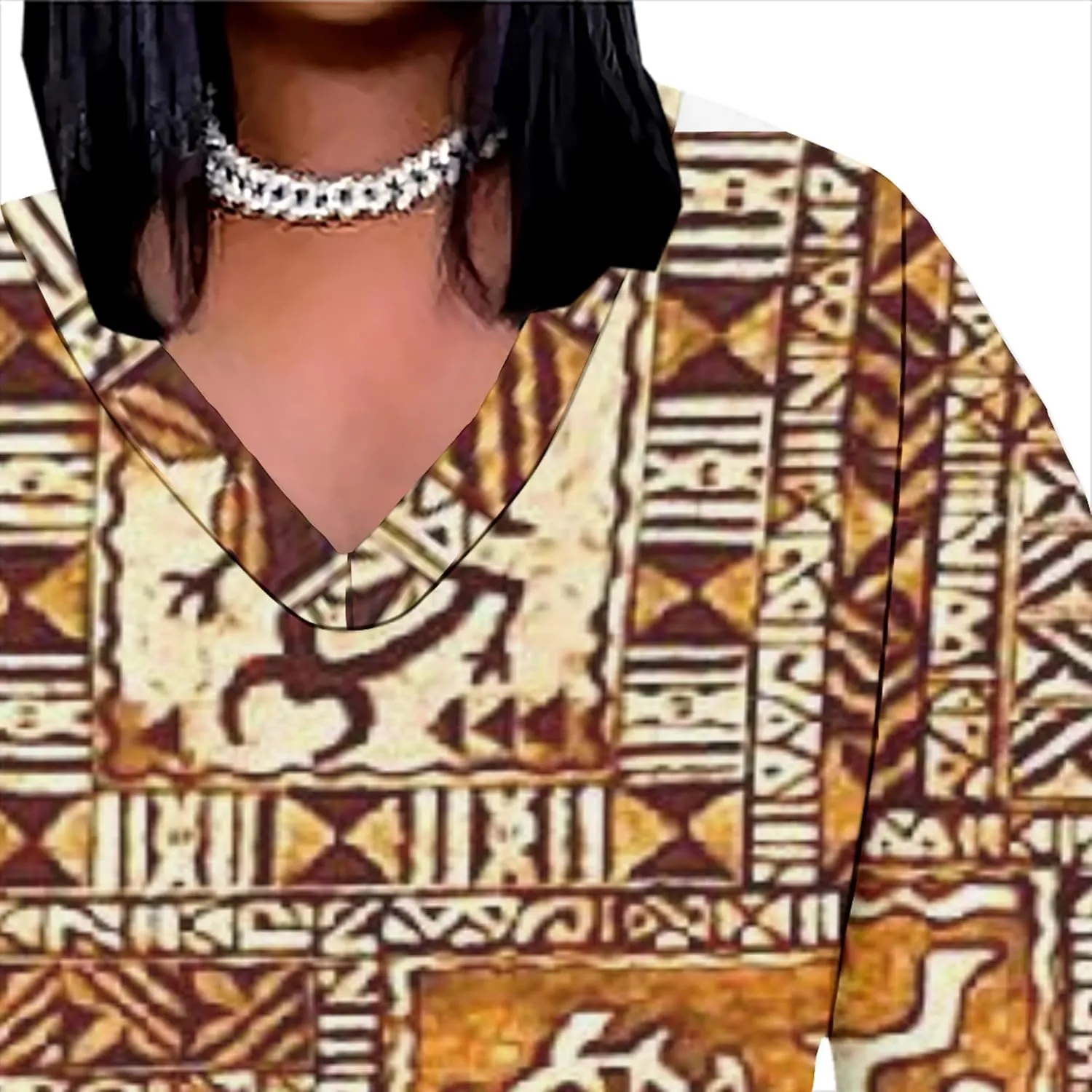 Plus Size Printed Tie Dye Maxi Dress for Curvy Women V Neck African Style Printed Maxi Dress Long Sleeves Pockets