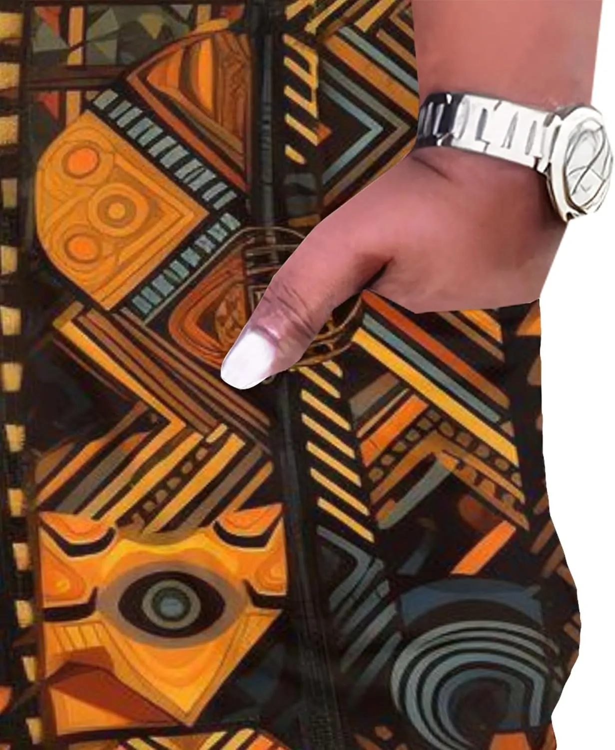 Plus Size Printed Tie Dye Maxi Dress for Curvy Women V Neck African Style Printed Maxi Dress Long Sleeves Pockets
