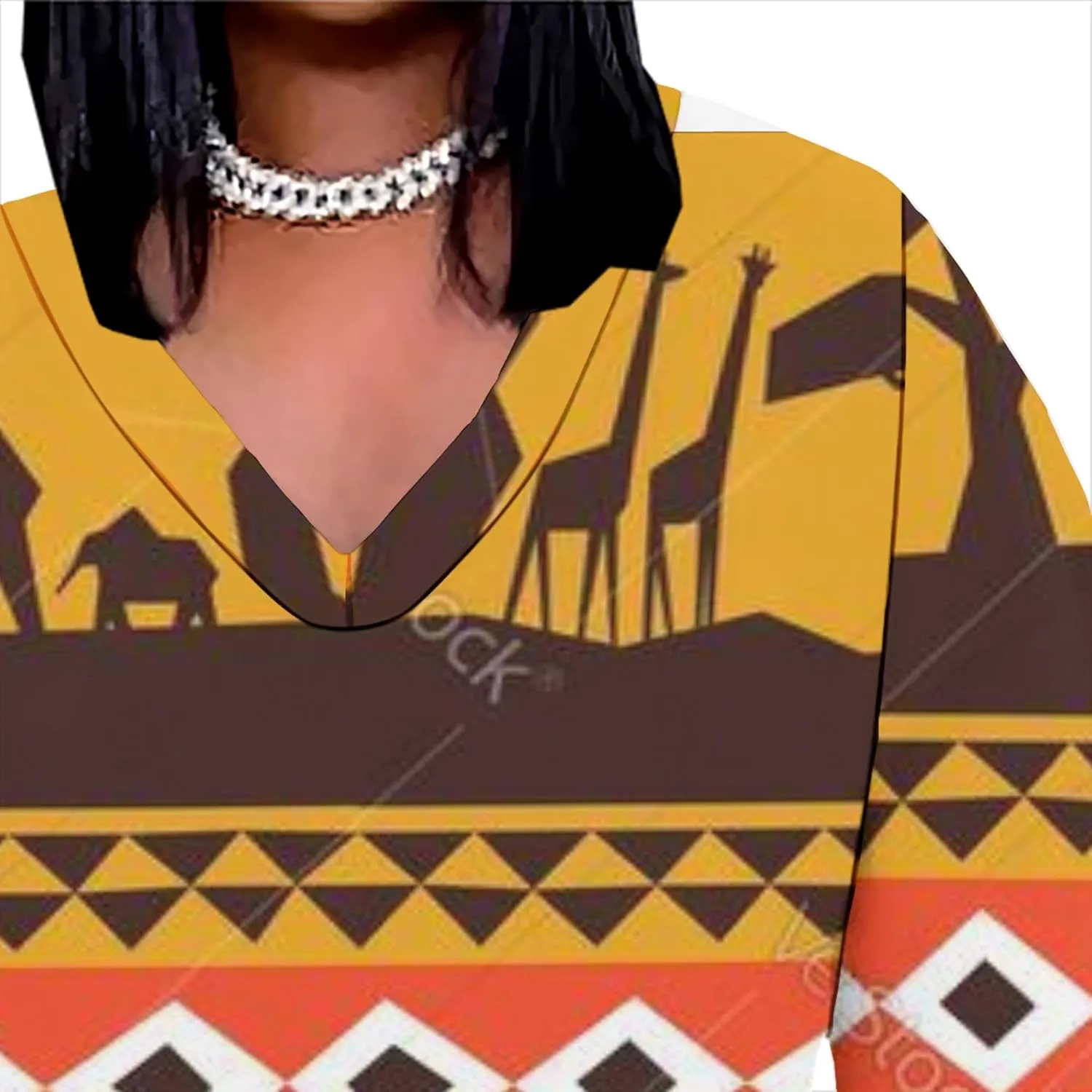 Plus Size Printed Tie Dye Maxi Dress for Curvy Women V Neck African Style Printed Maxi Dress Long Sleeves Pockets