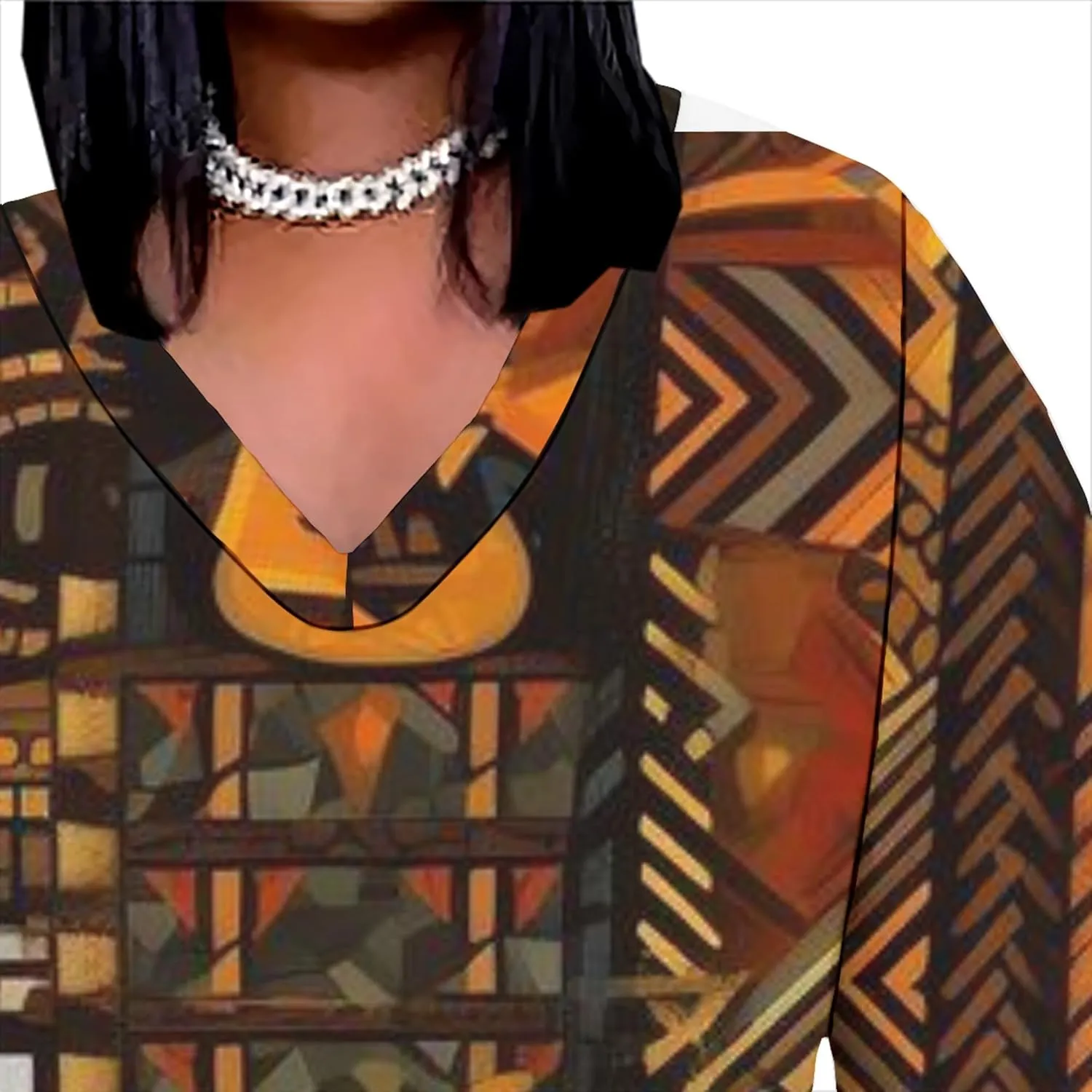 Plus Size Printed Tie Dye Maxi Dress for Curvy Women V Neck African Style Printed Maxi Dress Long Sleeves Pockets