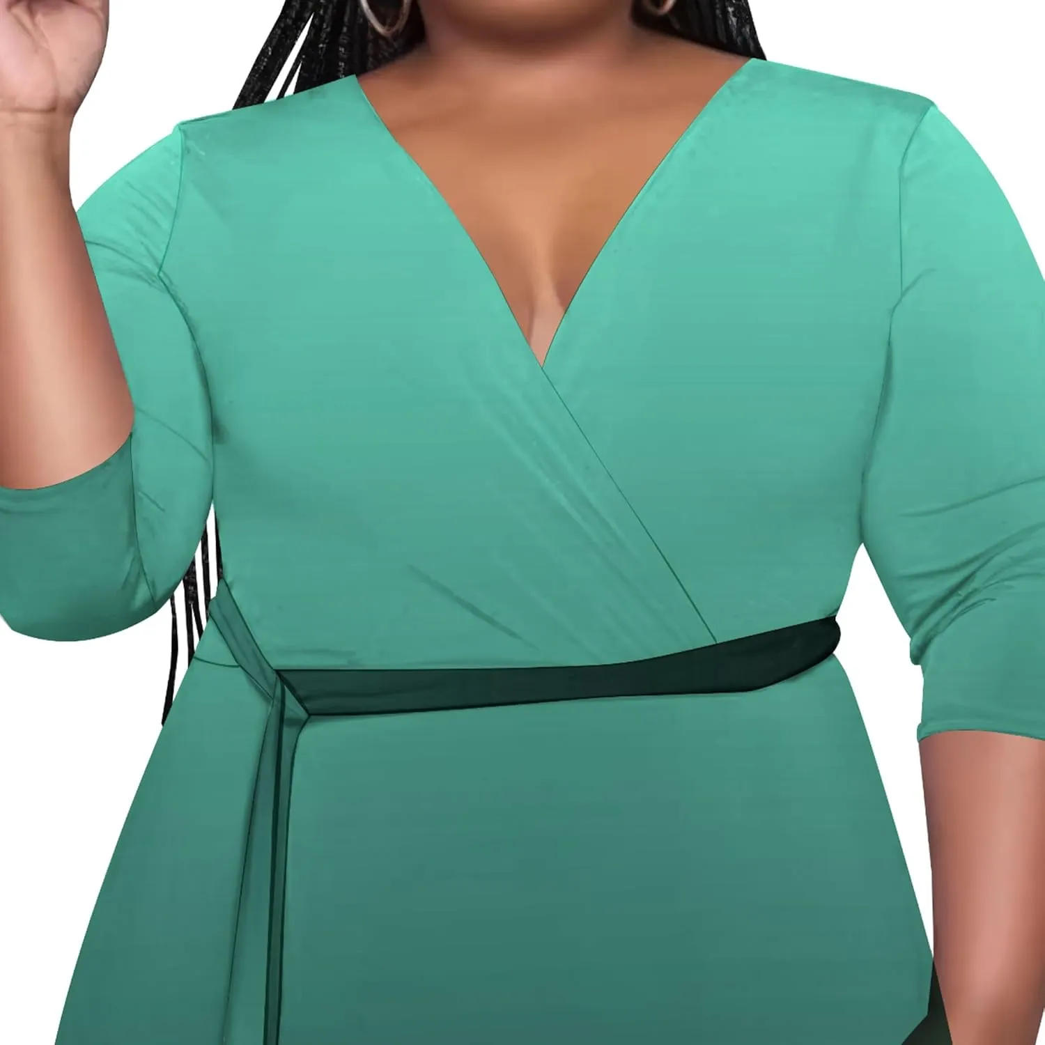 Plus Size Women's Maxi Dress Ombre Casual Maxi Dress Flowing V Neck 3/4 Sleeve Bohemian Fashion Sexy Dress with Belt