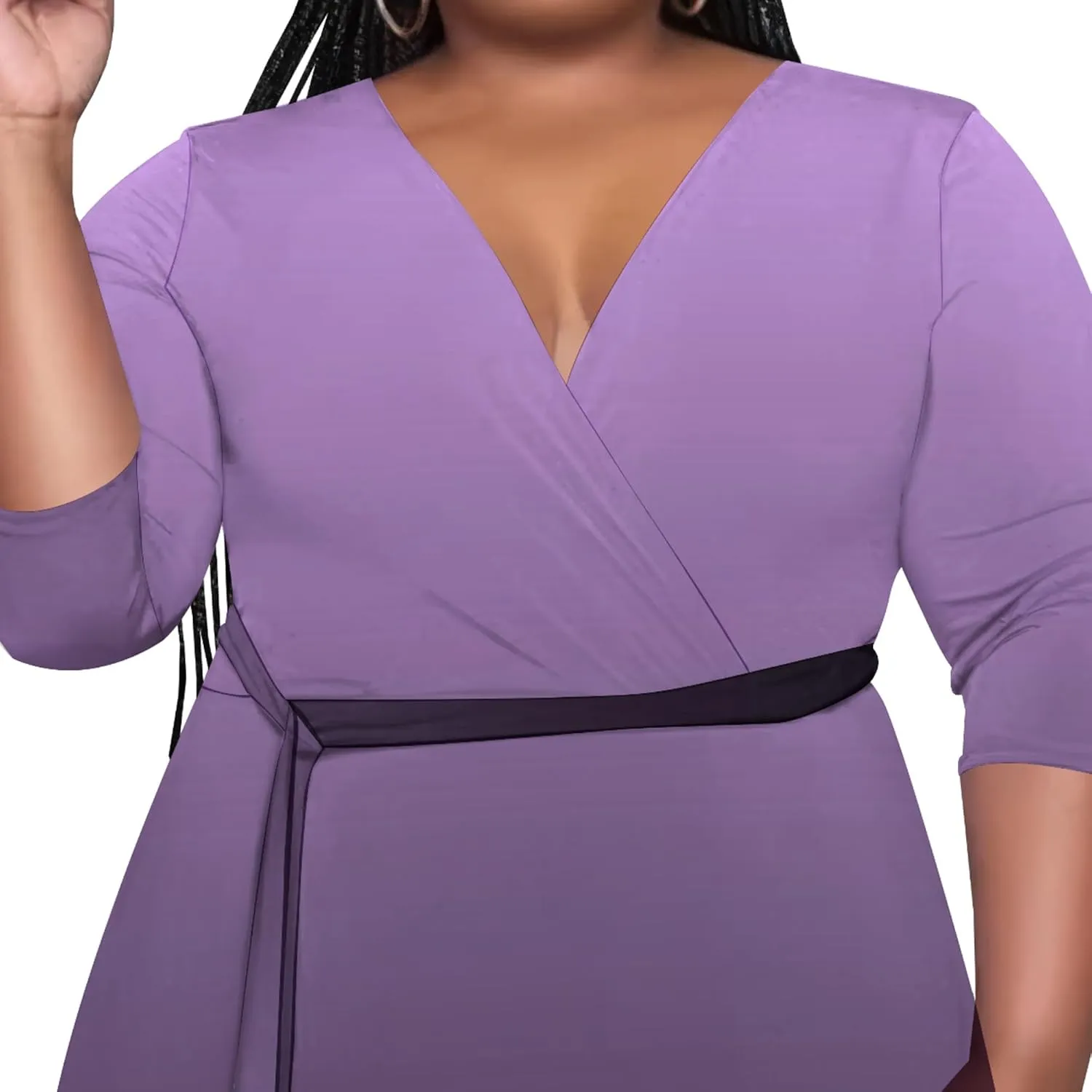 Plus Size Women's Maxi Dress Ombre Casual Maxi Dress Flowing V Neck 3/4 Sleeve Bohemian Fashion Sexy Dress with Belt