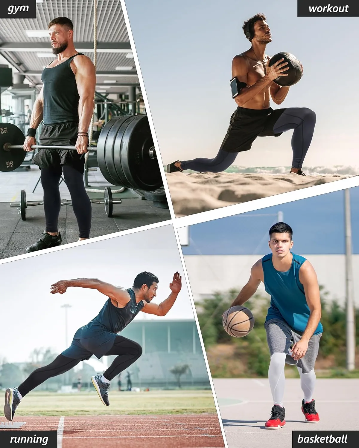 Roadbox 1 or 2 Pack Compression Pants Men, Running Workout Leggings with Pockets, Gym Basketball Athletic Tights Base Layer