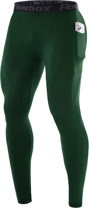 Roadbox 1 or 2 Pack Compression Pants Men, Running Workout Leggings with Pockets, Gym Basketball Athletic Tights Base Layer