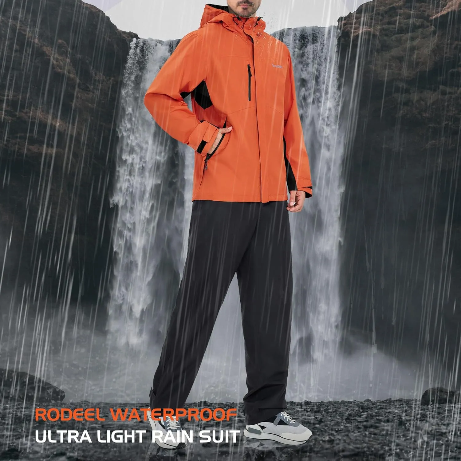 Rodeel Waterproof Fishing Rain Coat and Pant Suit for Men Outdoor Hiking (Rain Gear Jacket & Trouser Suit)