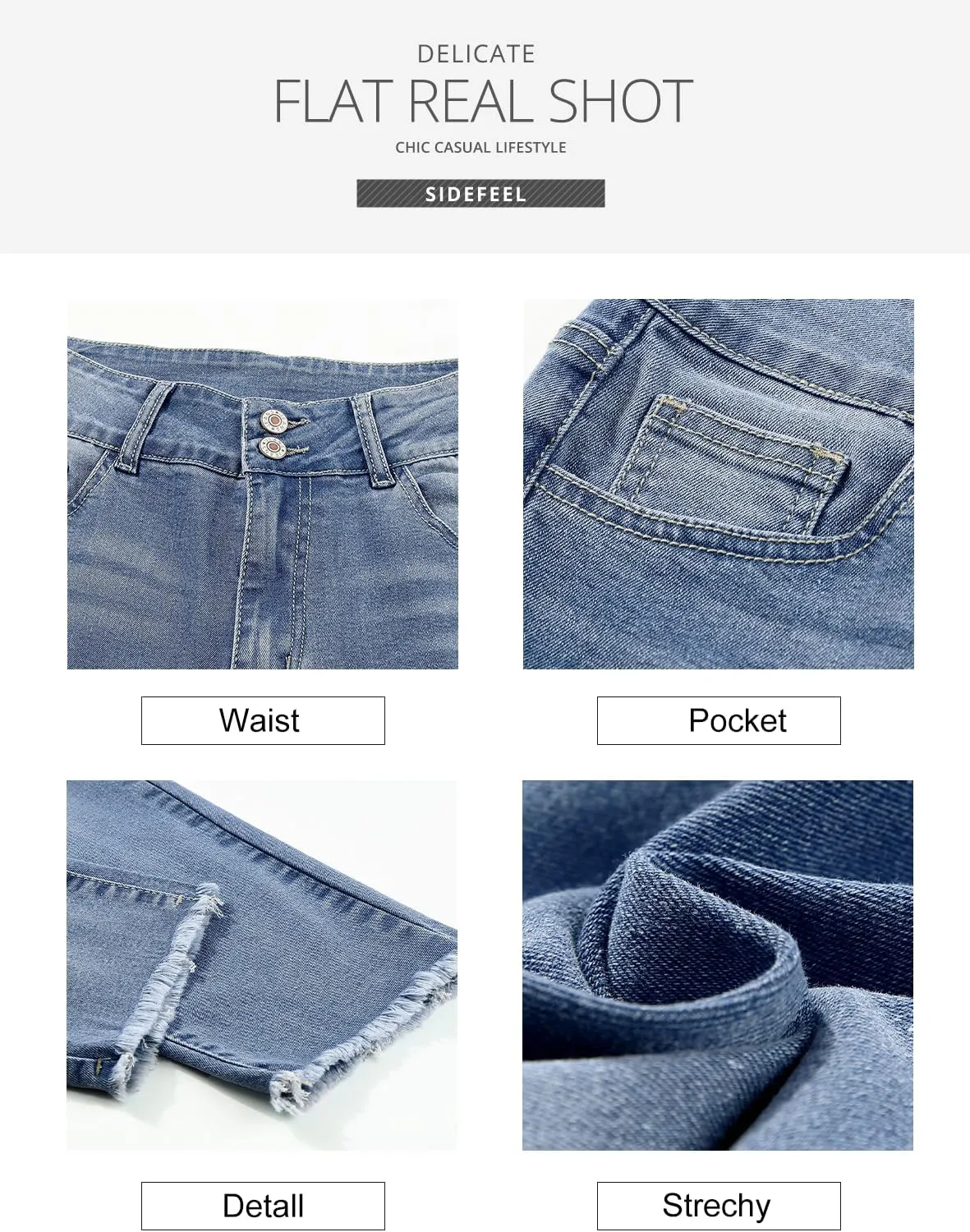 Sidefeel Women's High Waisted Jeans Strechy Spring Fashion Raw Hem Straight Leg Ankle Denim Pants with Pockets
