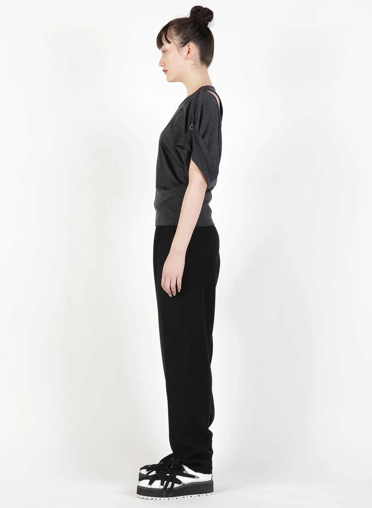 Silky Wool Plain stitch Suspender Slit T-Shirt