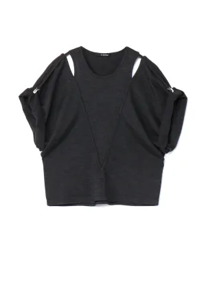 Silky Wool Plain stitch Suspender Slit T-Shirt