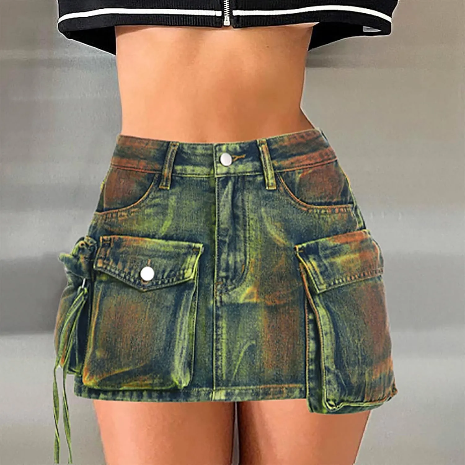 Skorts Skirts for Women Denim Mini Skirt Multiple Pockets Cargo Jean Skirt with High Waisted Jean Shorts Stretchy