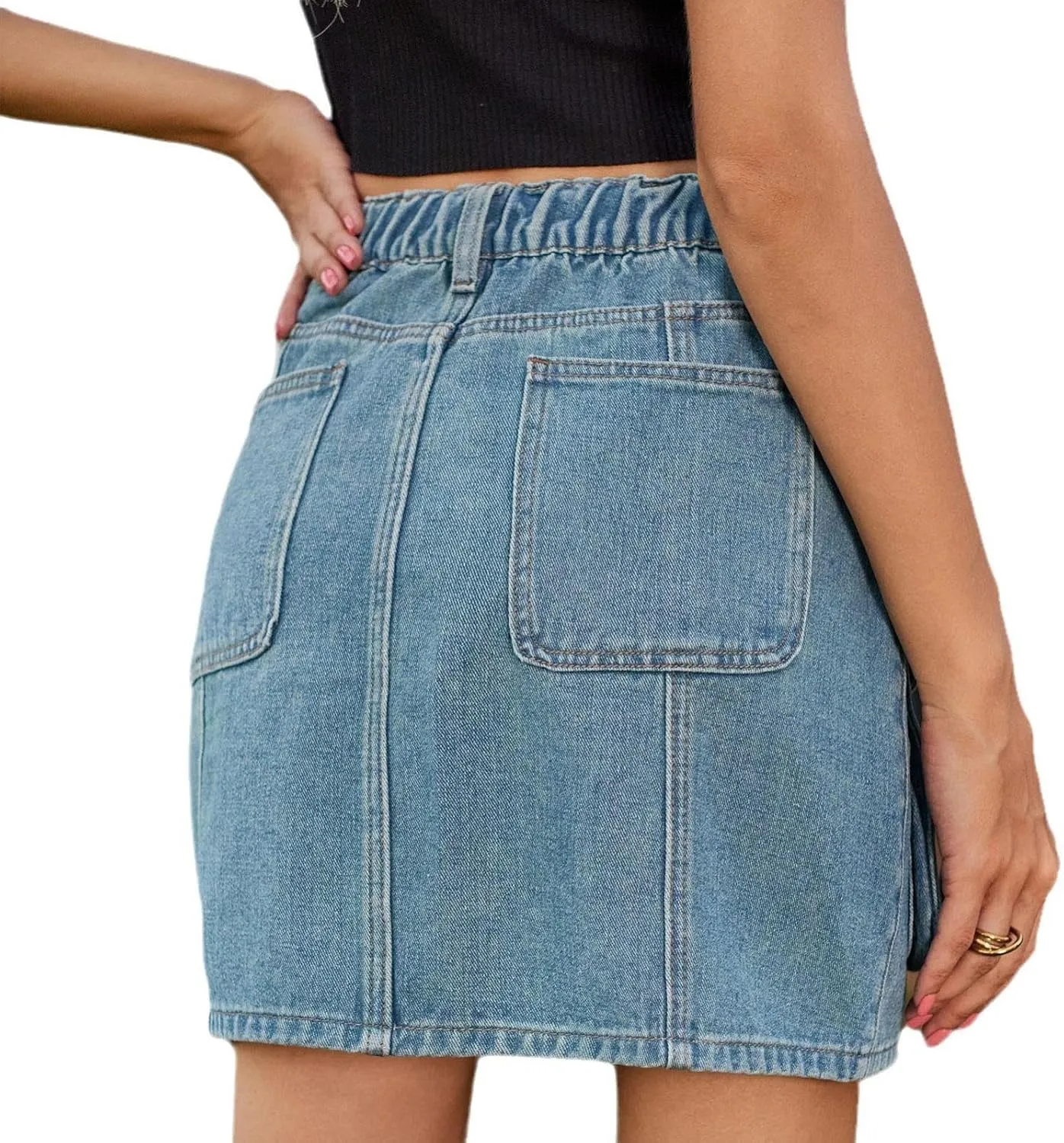 Skorts Skirts for Women Denim Mini Skirt Multiple Pockets Cargo Jean Skirt with High Waisted Jean Shorts Stretchy