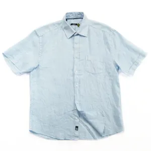 Solid Linen Classic Collar Short Sleeve Shirt (Pale Blue)
