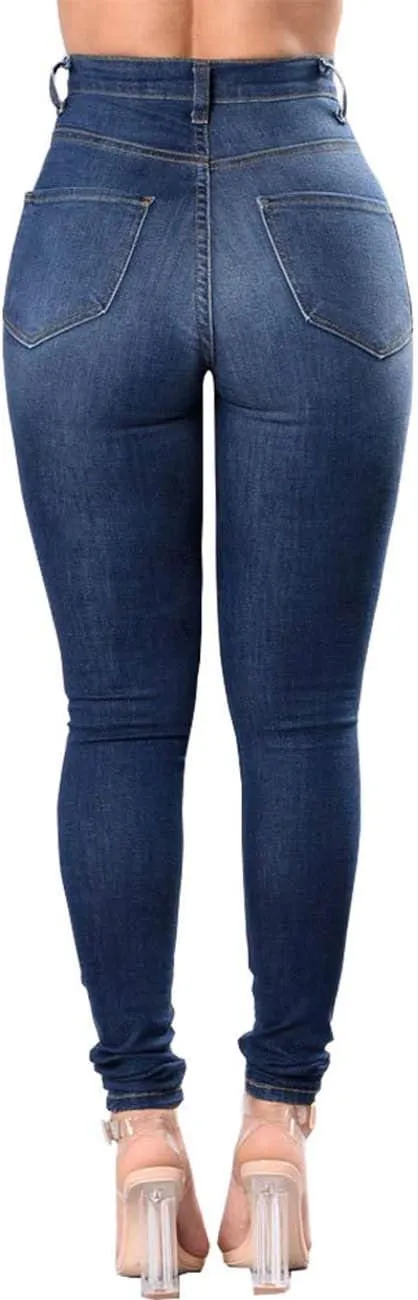 SOMTHRON Women's High Rise Distressed Slim Punk Denim Jeans High Waist Skinny Destroyed Ripped Pencil Jeans Pants