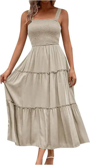 Summer Dresses for Women 2024 Casual Solid Color Maxi Sun Dress Sexy Slip Dress Trendy Summer Vacation Outfits