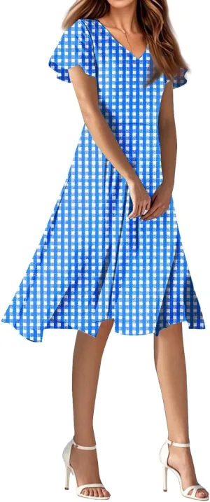 Summer Dresses for Women 2025 Short Sleeve Casual Floral Mide Dresses V-Neck Floral Beach Vacation Party Dress