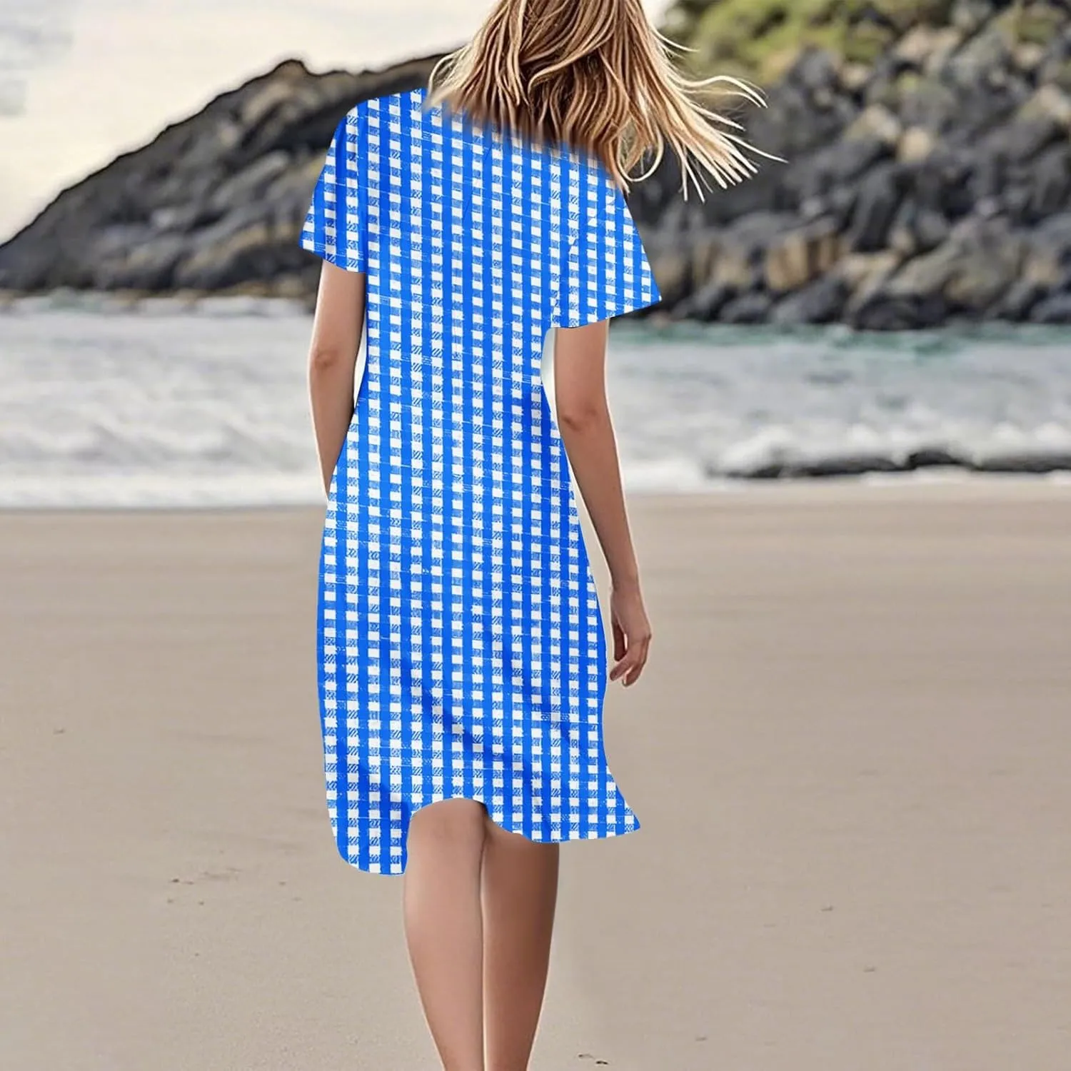 Summer Dresses for Women 2025 Short Sleeve Casual Floral Mide Dresses V-Neck Floral Beach Vacation Party Dress