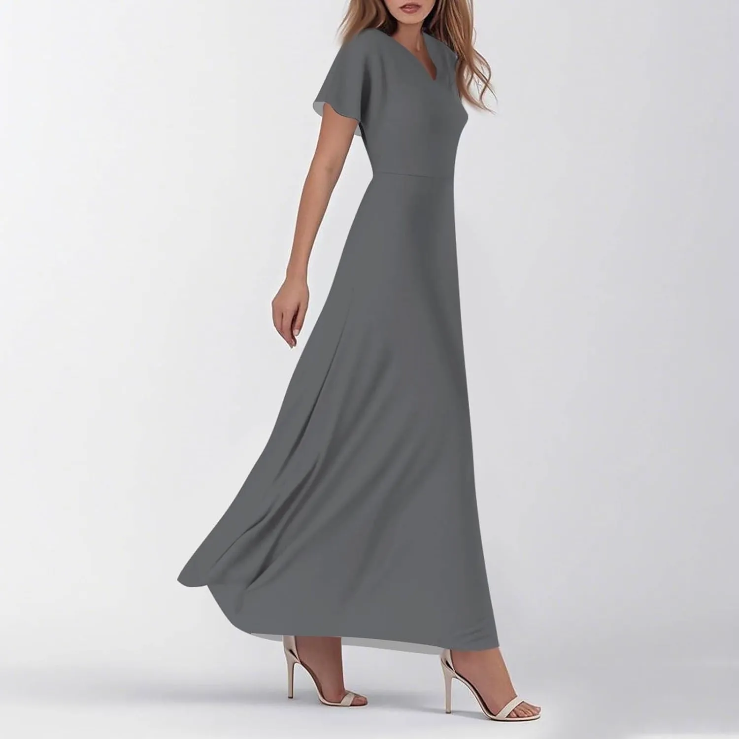 Summer Dresses for Women 2025 Trendy Dressy Casual Boho Floral Flowy Ruffle V Neck Short Sleeve Maxi Dress