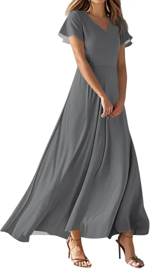 Summer Dresses for Women 2025 Trendy Dressy Casual Boho Floral Flowy Ruffle V Neck Short Sleeve Maxi Dress