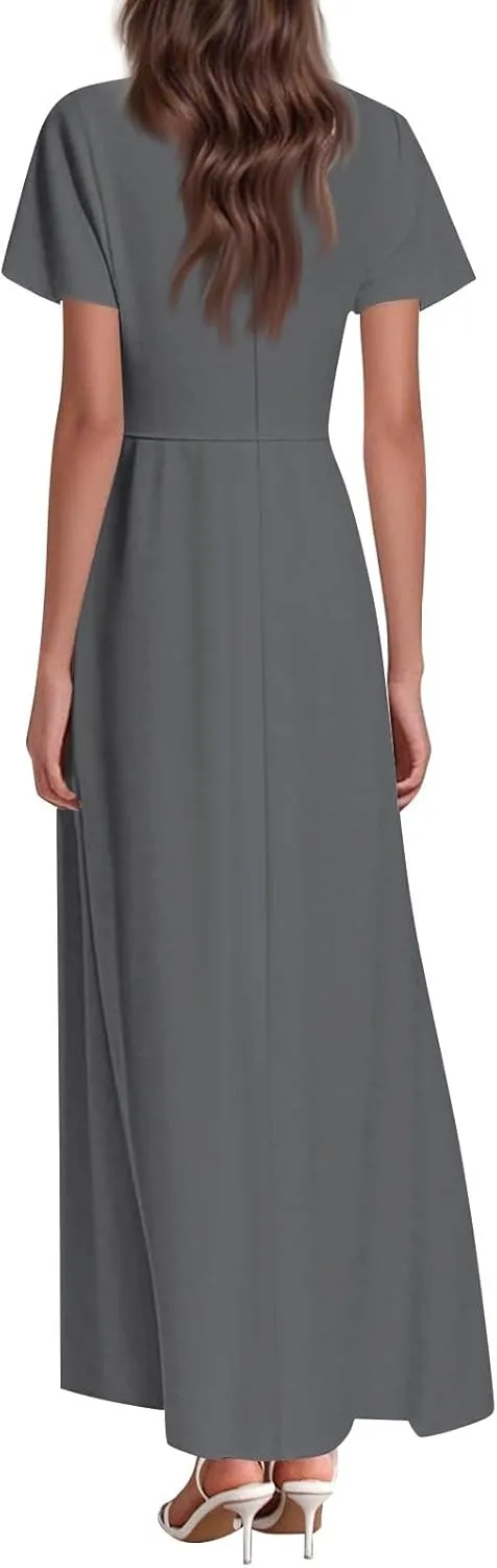 Summer Dresses for Women 2025 Trendy Dressy Casual Boho Floral Flowy Ruffle V Neck Short Sleeve Maxi Dress