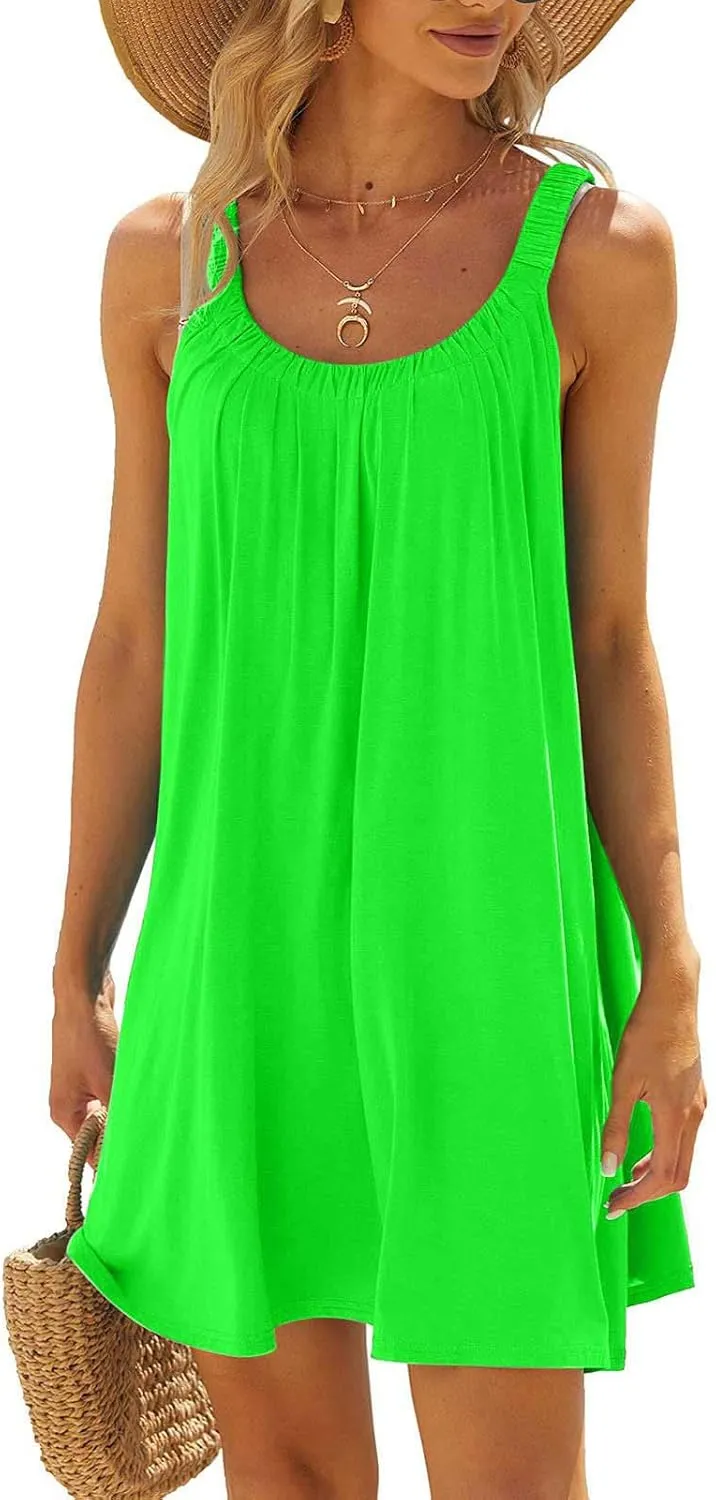 Summer Dresses for Women Vacation Casual Solid Color Loose Fit Beach Sun Dress Trendy Knee Length Flowy Dresses
