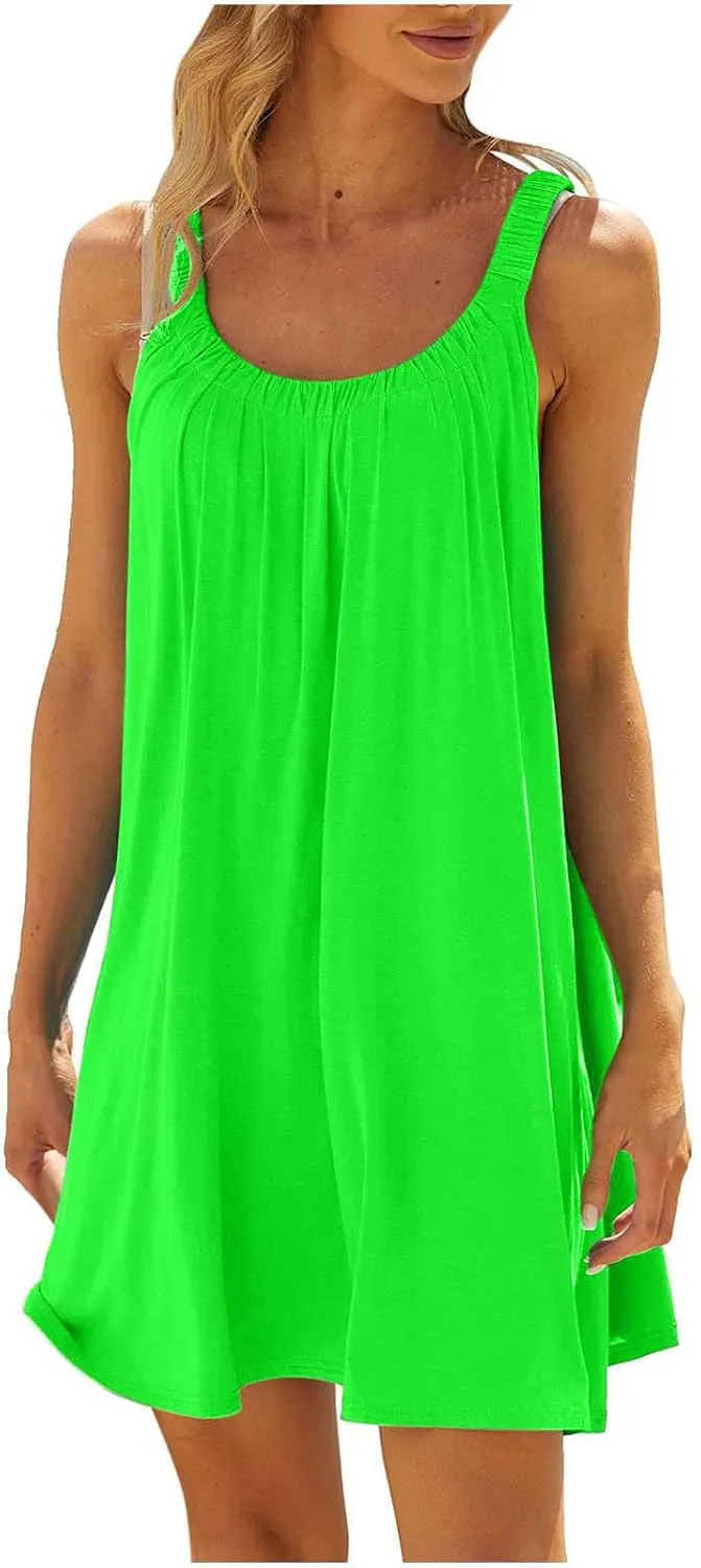 Summer Dresses for Women Vacation Casual Solid Color Loose Fit Beach Sun Dress Trendy Knee Length Flowy Dresses