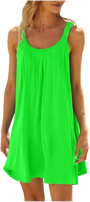 Summer Dresses for Women Vacation Casual Solid Color Loose Fit Beach Sun Dress Trendy Knee Length Flowy Dresses