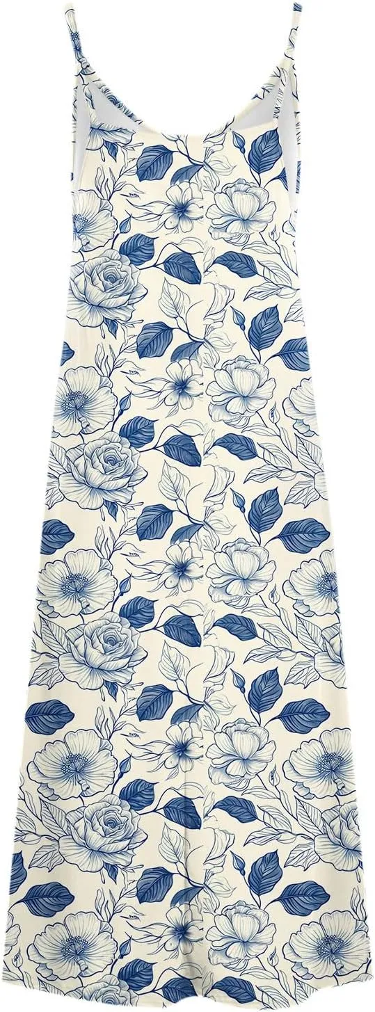 Summer Maxi Dresses for Women 2024 Sexy Floral Slip Dress Trendy Long V Neck Sun Dress Casual Summer Beach Vacation Outfits