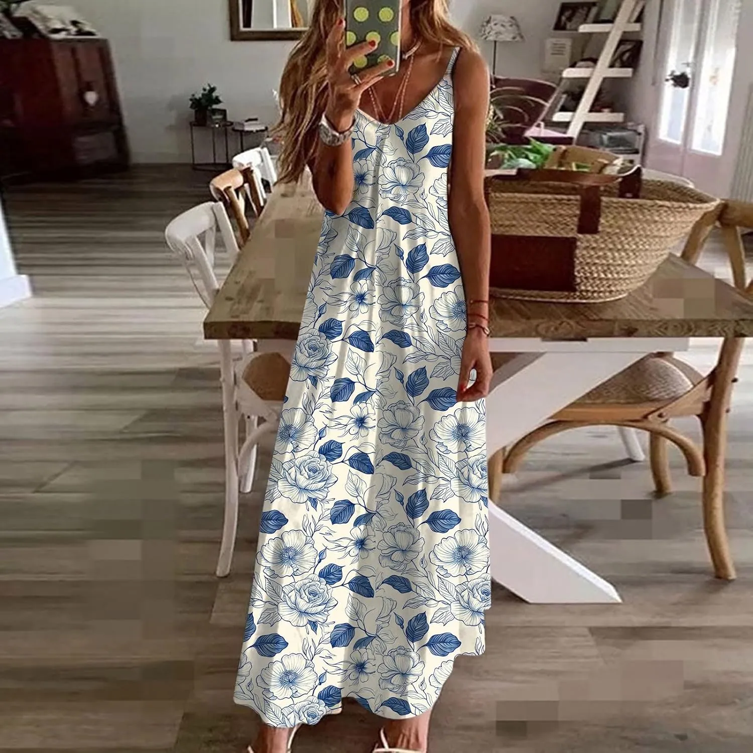 Summer Maxi Dresses for Women 2024 Sexy Floral Slip Dress Trendy Long V Neck Sun Dress Casual Summer Beach Vacation Outfits