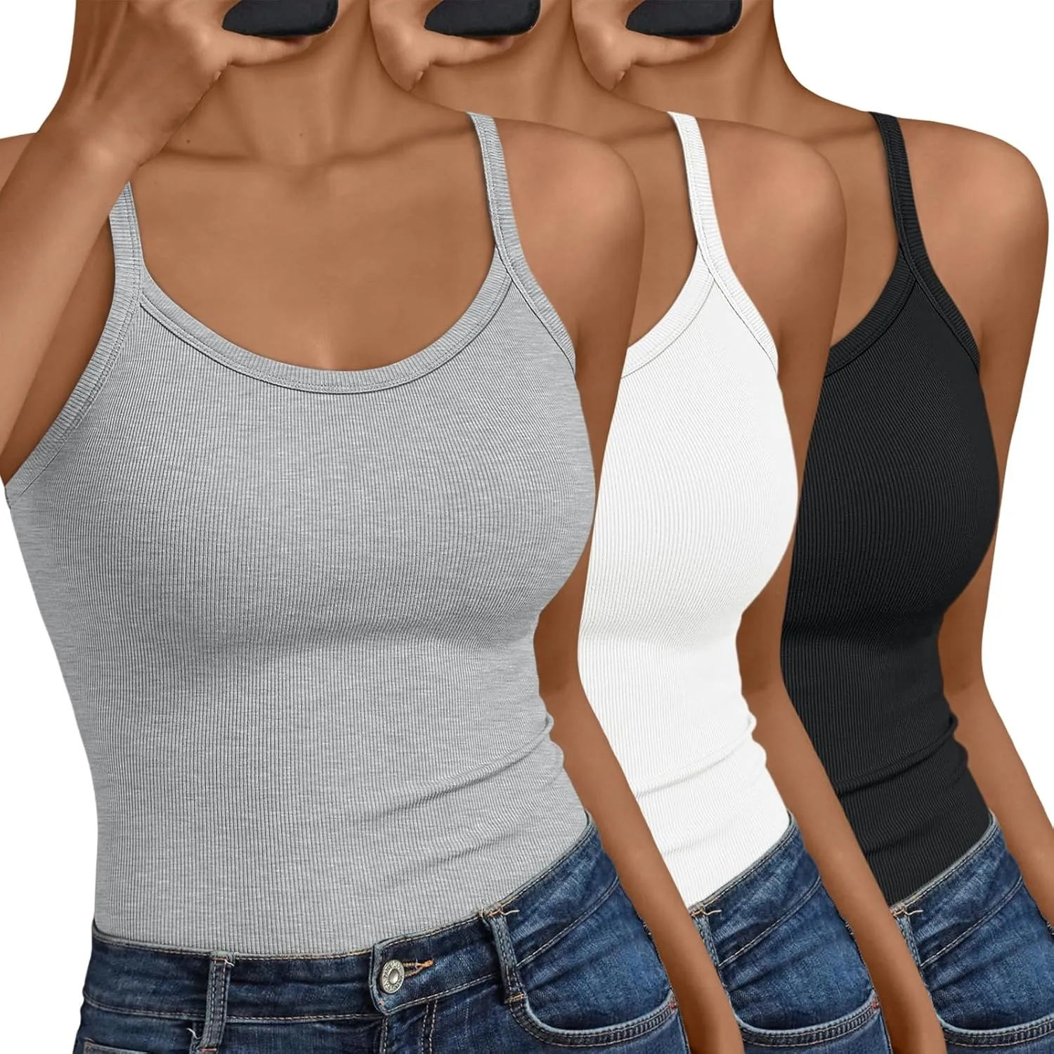 SUNBS Womens 3 Pack Tank Tops Summer Fashion Sleeveless Ribbed Workout Basic Soft Camisole Going Out Gym Spring Clothes 2025