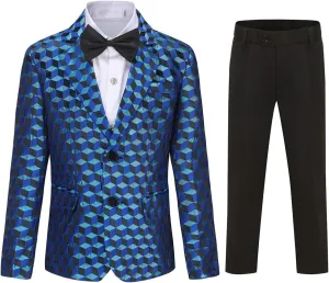 SWOTGdoby Boys Suits 2 Piece Check Plaid Suit Set Formal Dress Blazer Pants Slim Fit Tuxedo Suits for Boy