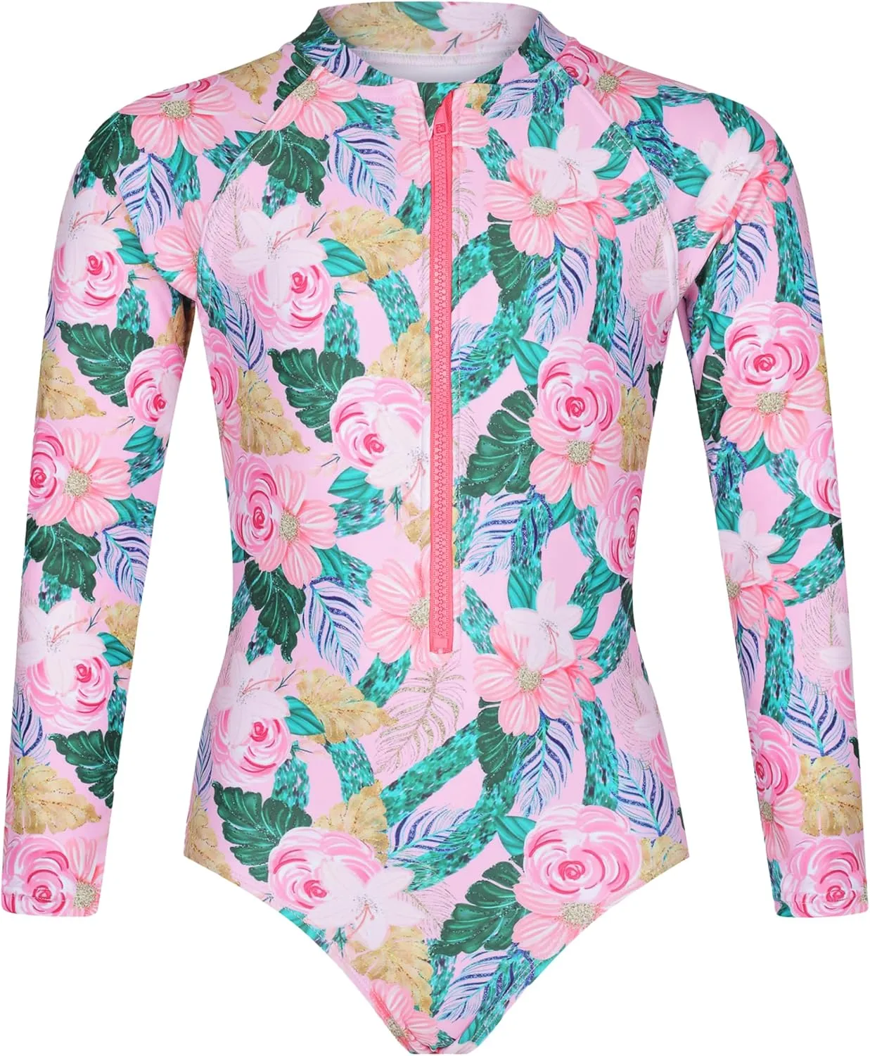 Tame the Sun Long Sleeve Girls' Swimsuit - Rash Guard with Frills, UPF 50  Zipper Swimwear - Bathing Suit for Ages 3-12
