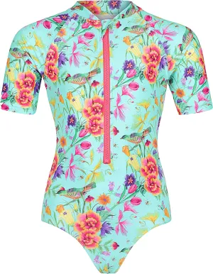 Tame the Sun Long Sleeve Girls' Swimsuit - Rash Guard with Frills, UPF 50  Zipper Swimwear - Bathing Suit for Ages 3-12