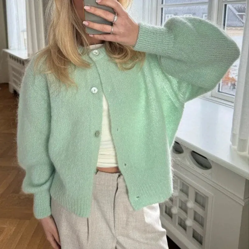 Toleet-Solid Color Cardigans Women Ladies Fashion Spring Autumn Button-Down Knitwear Jacket Coat Preppy Y2K Vintage Knitted Sweater