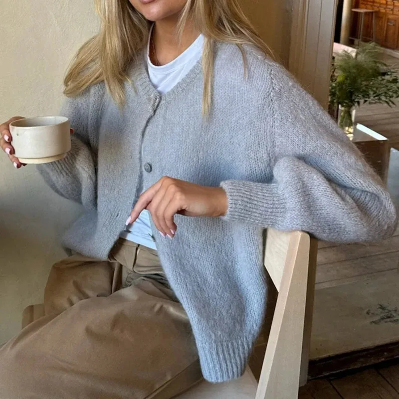 Toleet-Solid Color Cardigans Women Ladies Fashion Spring Autumn Button-Down Knitwear Jacket Coat Preppy Y2K Vintage Knitted Sweater