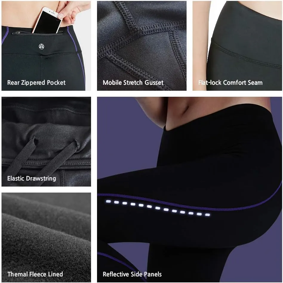 TSLA Women's Thermal Running Tights, High Waist Warm Fleece Lined Leggings, Winter Workout Yoga Pants with Pockets