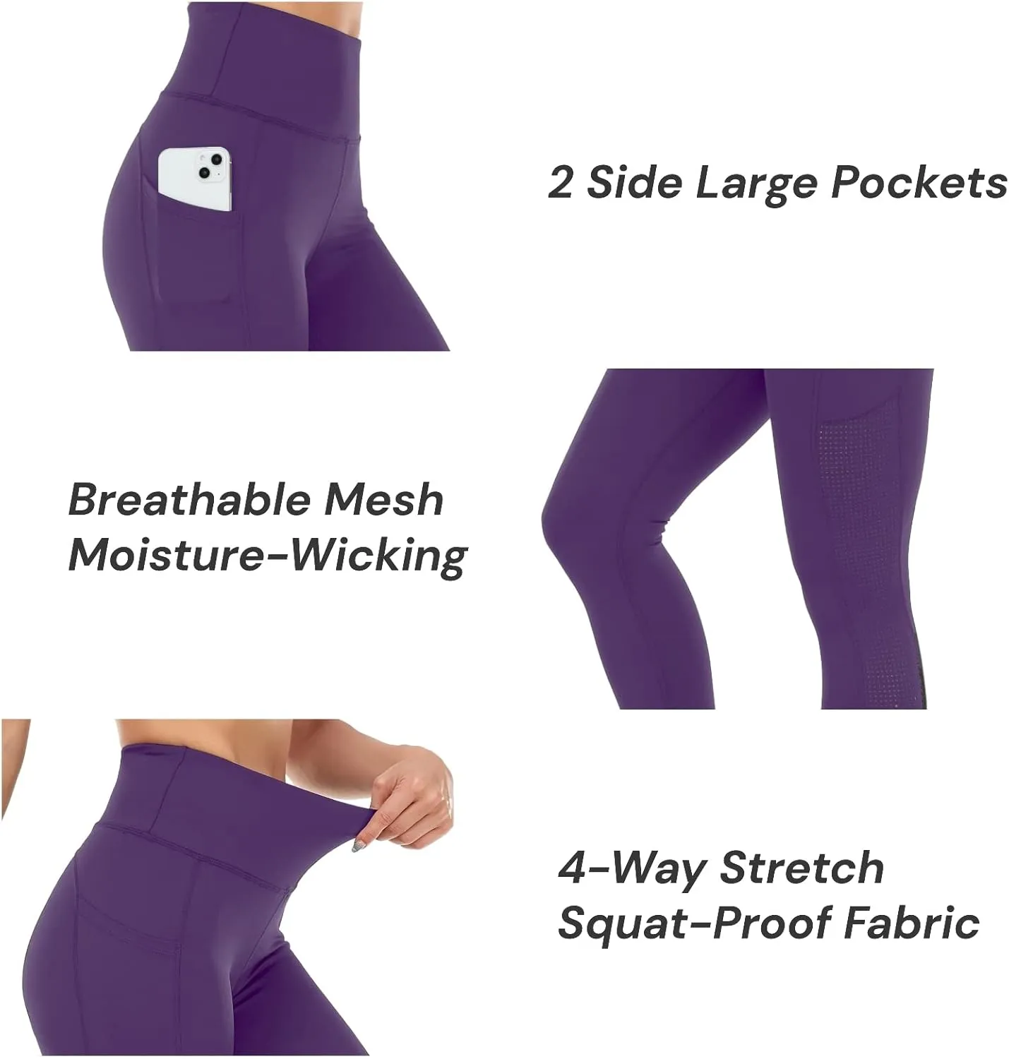 UURUN High Waisted Leggings for Women,Yoga Pants with Pockets, Tummy Control, Squat Proof, for Workout, Running