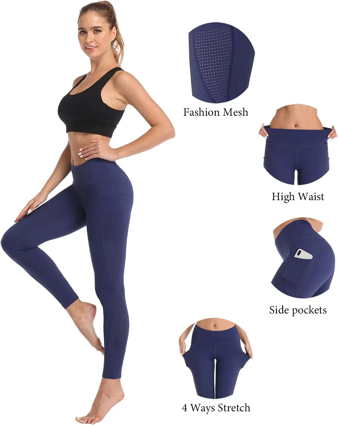UURUN High Waisted Leggings for Women,Yoga Pants with Pockets, Tummy Control, Squat Proof, for Workout, Running