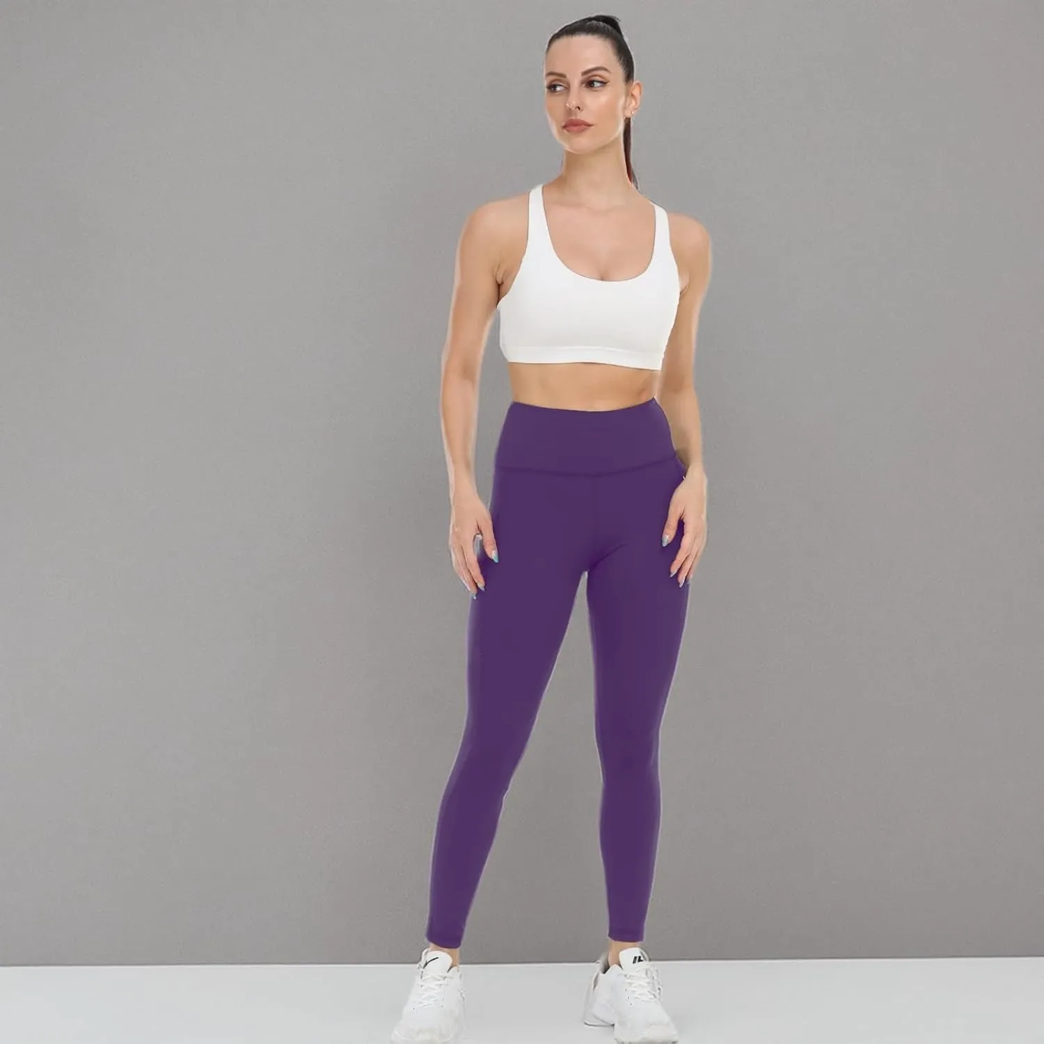 UURUN High Waisted Leggings for Women,Yoga Pants with Pockets, Tummy Control, Squat Proof, for Workout, Running