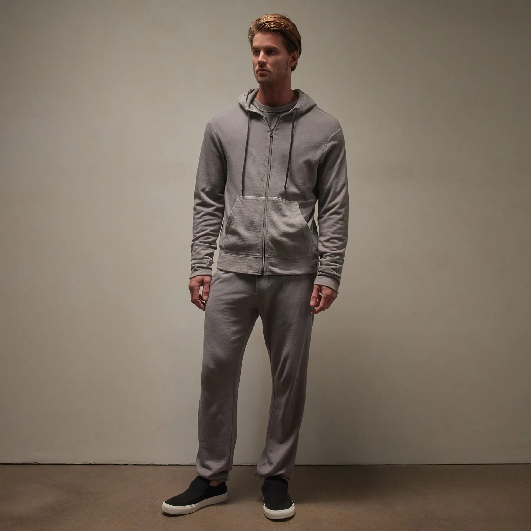 Vintage French Terry Zip Up Hoodie - Silver Grey Pigment