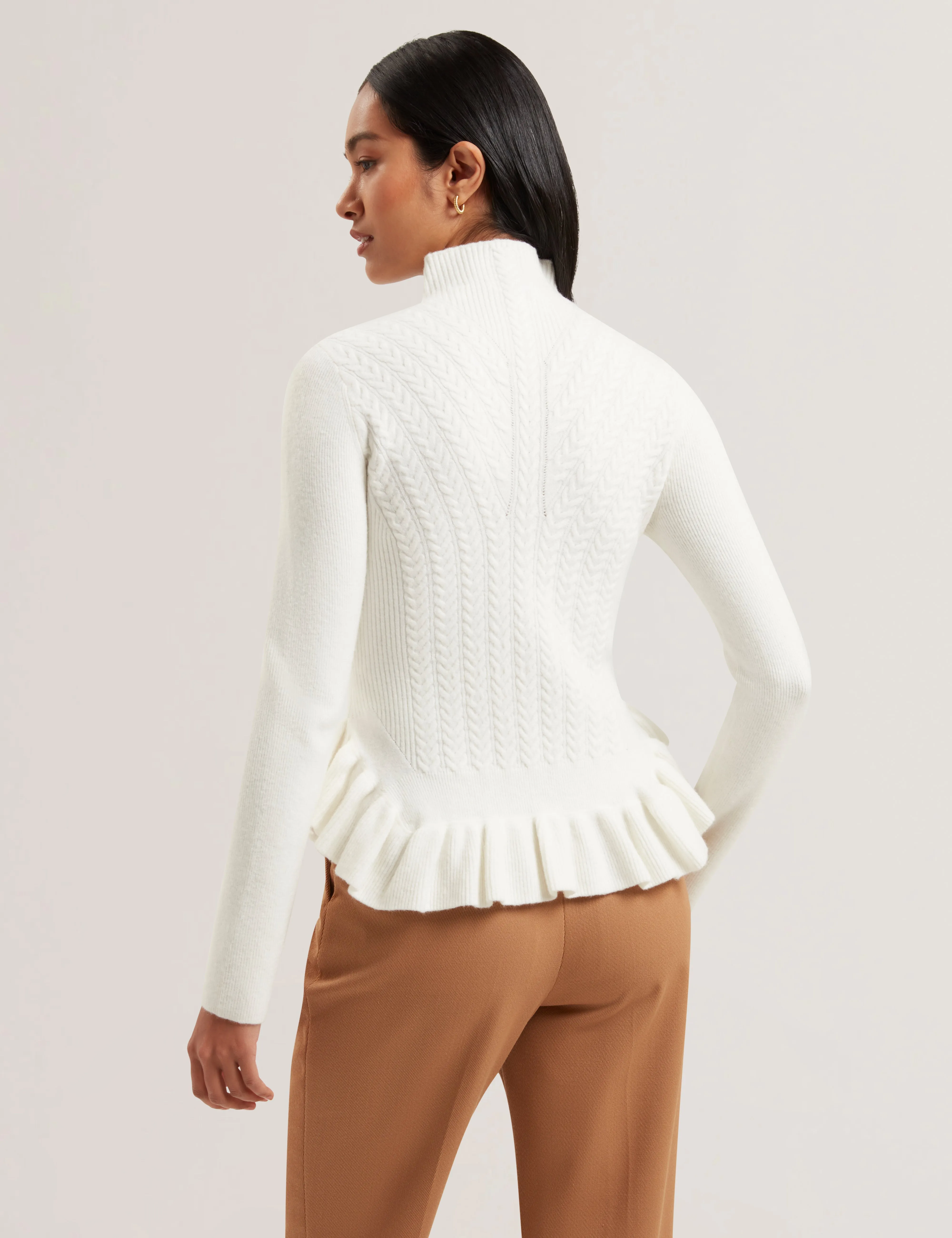 Violha Cropped Peplum Cable Knit Sweater Ivory